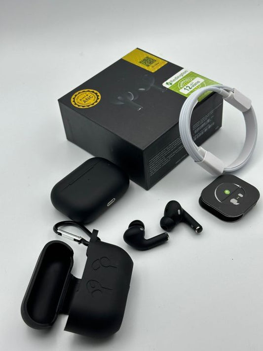 FS AURA Buds Pro 2 Black wireless earbuds with compact charging case and touch controls.