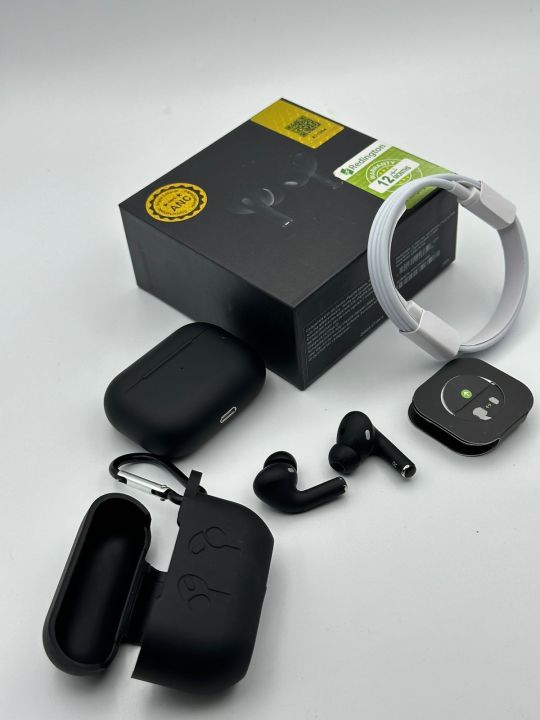 FS AURA Buds Pro 2 Black wireless earbuds with compact charging case and touch controls.