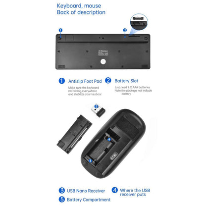 FS AURA wireless keyboard and mouse combo shown with splash-proof, wear-resistant keys and compact wireless mouse.