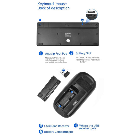 FS AURA wireless keyboard and mouse combo shown with splash-proof, wear-resistant keys and compact wireless mouse.
